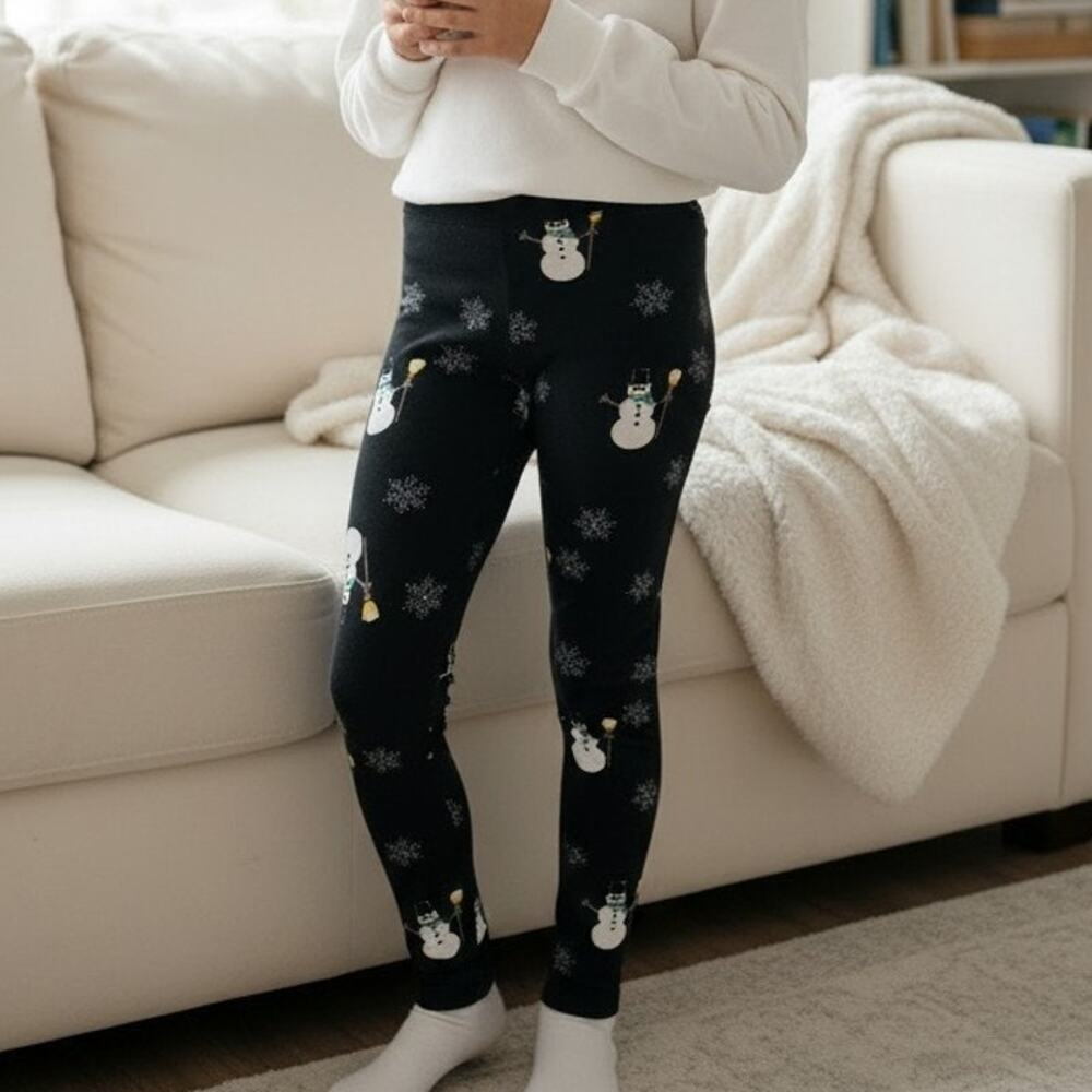 Just One Black & White Snowman Print Holiday Leggings Girls Size S NWT